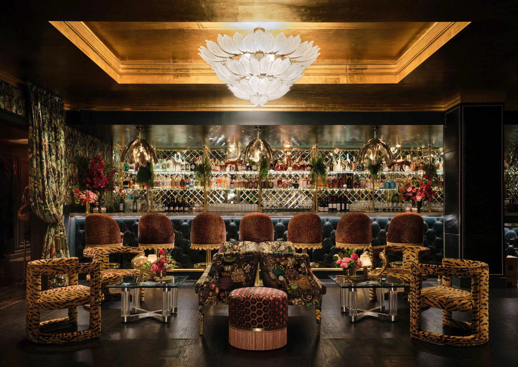 AJR’s diamond-patterned mirror wall at the Dirty French Jungle Bar